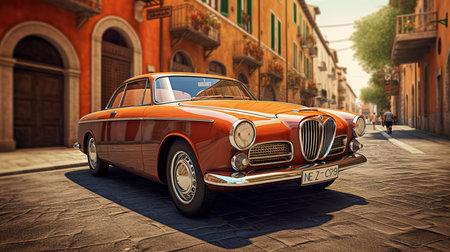 Vintage car on the street of Venice, Italy. 3d renderの素材