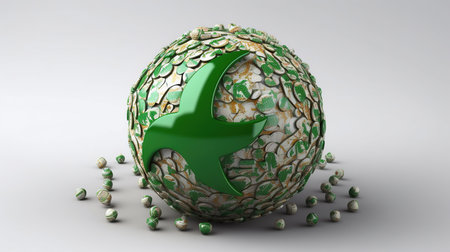 3d illustration of earth in white background with green recycle sign.の素材