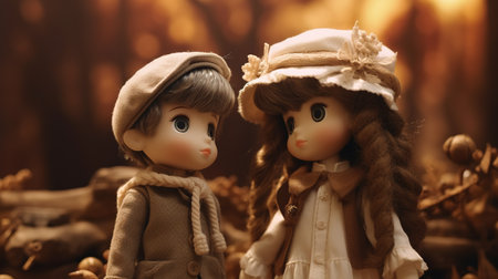 Two dolls in the style of the 19th century. Selective focus.の素材