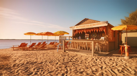 Beach bar on the Baltic Sea coast in Gdansk, Polandの素材