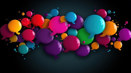 Colorful bubbles on black background. Vector illustration. Eps 10.の素材