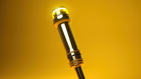 3d rendering of a microphone on yellow background with lighting effect.の素材