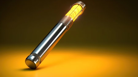 3d rendering of an electronic cigarette on a dark background with yellow lightの素材