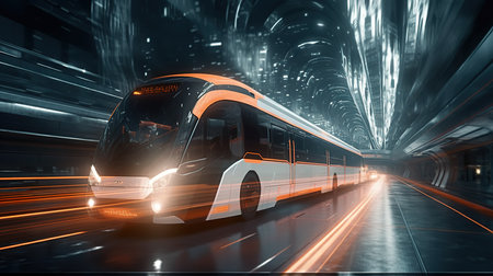 Modern high speed train with motion blur in the tunnel. 3D renderingの素材
