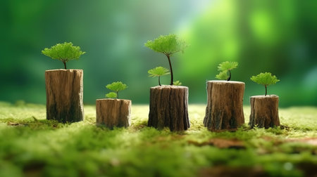 Tree growing on a stump in the forest. 3d illustration.の素材