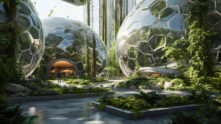3D render of a modern city landscape with buildings and skyscrapersの素材