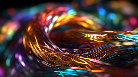Multicolored wires on a black background. 3d illustration.の素材
