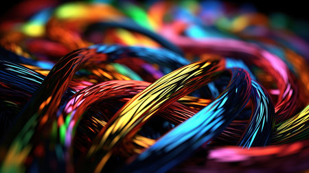 Multicolored electrical wires close-up. 3d rendering, 3d illustration.の素材
