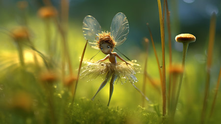 Dragonfly on a dandelion flower in the forest. Macroの素材