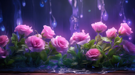 Beautiful pink roses on a dark background. 3D rendering.の素材