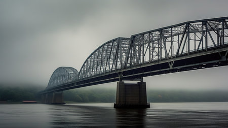 Railway bridge over the river in foggy morning. Long exposureの素材