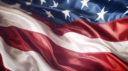 Closeup of rippled American flag, shallow depth of fieldの素材