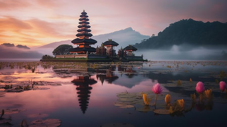 Pura Ulun Danu Bratan temple in Bali, Indonesiaの素材