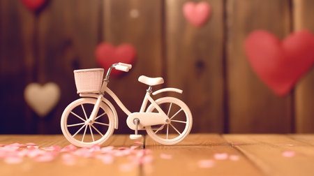 Bicycle with heart on wooden background. Valentine's day concept.の素材