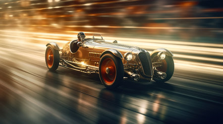 Vintage car on the road with motion blur. 3d renderingの素材
