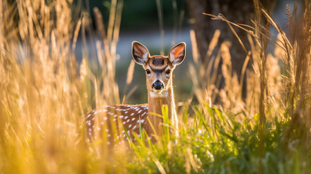 Young deer in the grass. Selective focus with shallow depth of field.の素材