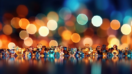 Beads on bokeh background. 3d illustration.の素材