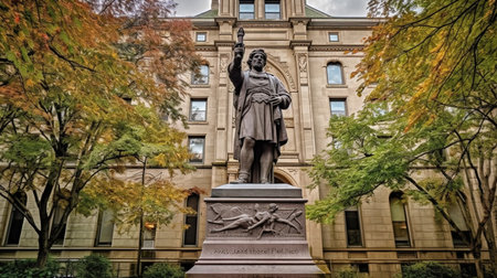 Statue of George Washington in Boston, Massachusetts, USA. The statue is located in front of the Boston Public Library.の素材