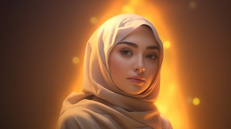 Portrait of beautiful muslim woman with hijab looking at camera.の素材