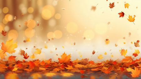 Autumn leaves background with bokeh effect. 3d illustrationの素材