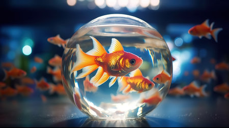 Goldfish in a glass aquarium. Close-up. Selective focus.の素材