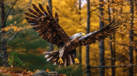 White-tailed eagle in the autumn forest. Scientific name: Haliaeetus albicilla.の素材