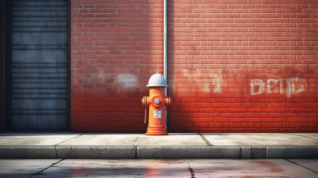 fire hydrant in front of a brick wall. 3d renderingの素材