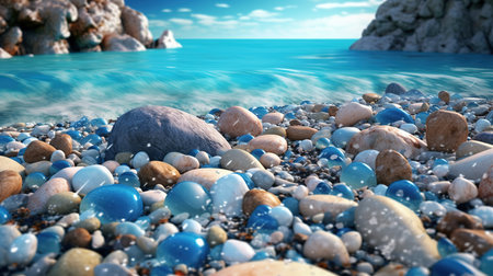 beautiful seascape with stones and pebbles on the beachの素材
