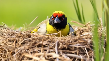 Asian goldfinch (Ploceus orientalis) in the nestの素材