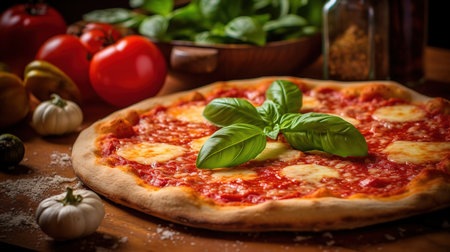 Pizza Margherita with mozzarella cheese, tomato and basilの素材