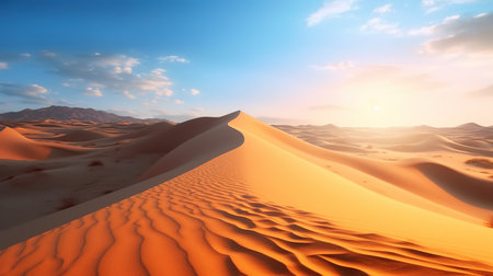 Desert sand dunes at sunset, 3d render illustration.の素材