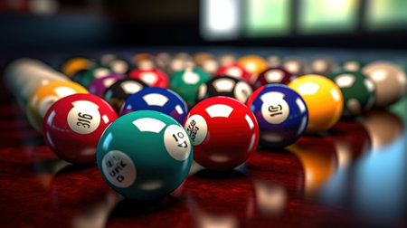 Billiard balls on table. 3D render. Lottery conceptの素材