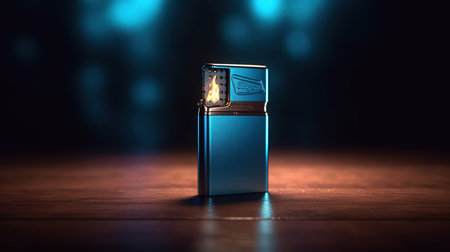 Lighter on a wooden table. 3d illustration. Selective focus.の素材