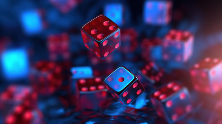 Dice on blue background. 3d illustration. 3d renderingの素材