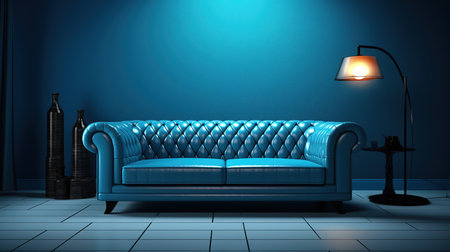 Blue sofa in the room, 3d rendering. Computer digital drawing.の素材