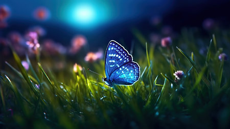 Butterfly in the grass at night with bokeh.の素材