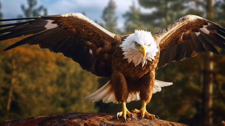 Bald Eagle on a rock in the forest. 3d renderingの素材