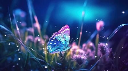 Butterfly on a flower in the meadow. 3d renderingの素材