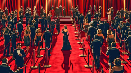 Crowd of people on the red carpet. 3D illustration.の素材