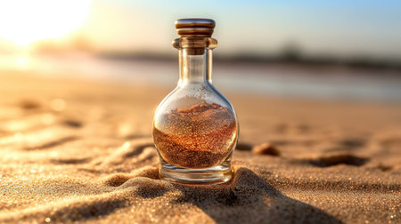 Message in a bottle on the beach at sunset. Conceptual imageの素材