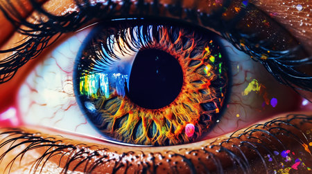 Macro shot of human eye with colored iris. Human eye close up.の素材