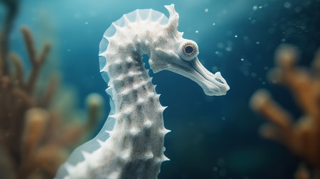 Hippocampus seahorse swimming underwater. 3d renderingの素材