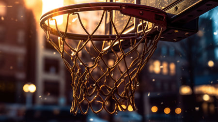 Basketball hoop on the street in the evening. Blur backgroundの素材
