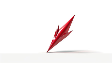 Red origami arrow on a white background. 3d rendering.の素材