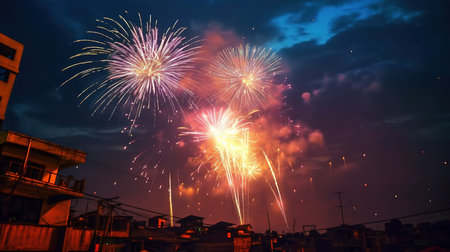 Colorful firework on twilight sky background, New Year celebration.の素材