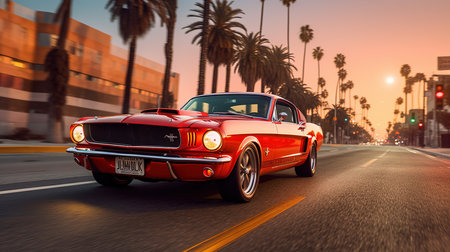 Classic car on the road in Los Angeles, California, USA.の素材
