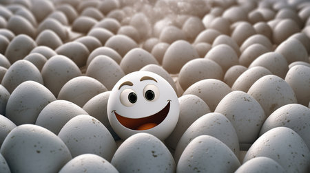 Eggs with smiley face. 3D Rendering.の素材