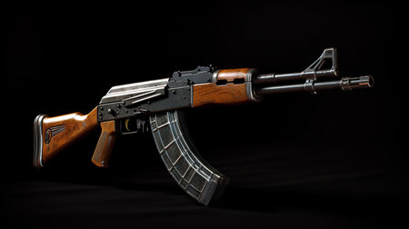 AK47 assault rifle on a black background. Studio shot. Isolated.の素材