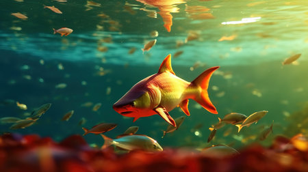 Tropical fish in aquarium. Underwater world. 3d renderの素材