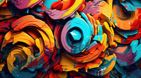Abstract 3d rendering of chaotic colorful shapes. Futuristic background design.の素材